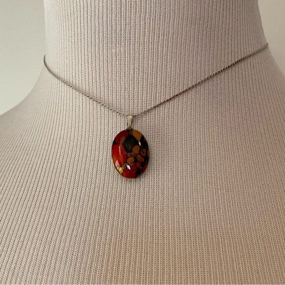 NECKLACE CHAIN STERLING SILVER CHOKER JASPER AGATE GEMSTONE PENDANT MULTI COLOR - Picture 1 of 13